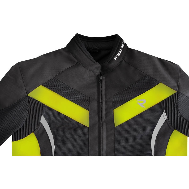 Giacca da moto Street Racer Evans Air nera-giallo fluo