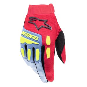 Guanti da motocross Alpinestars Full Bore azzurro-rosso-giallo fluo-nero