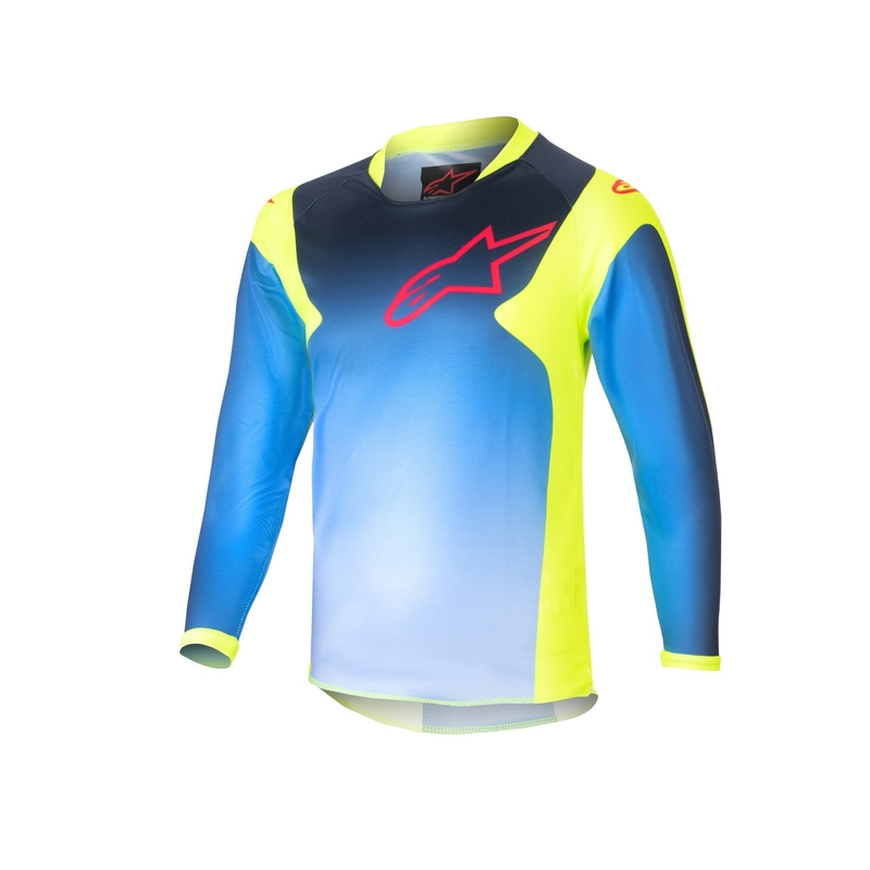 Maglia da motocross da bambino Alpinestars Racer Hoen 2024 giallo fluo-blu scuro