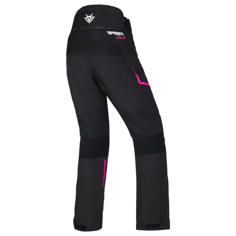 Pantaloni da moto RSA Bolt nero, bianco e rosa da donna