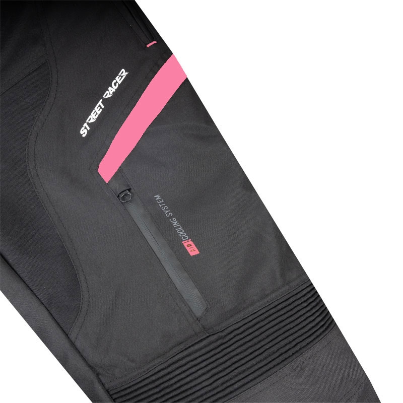 Pantaloni da moto Street Racer Vix neri e rosa da donna