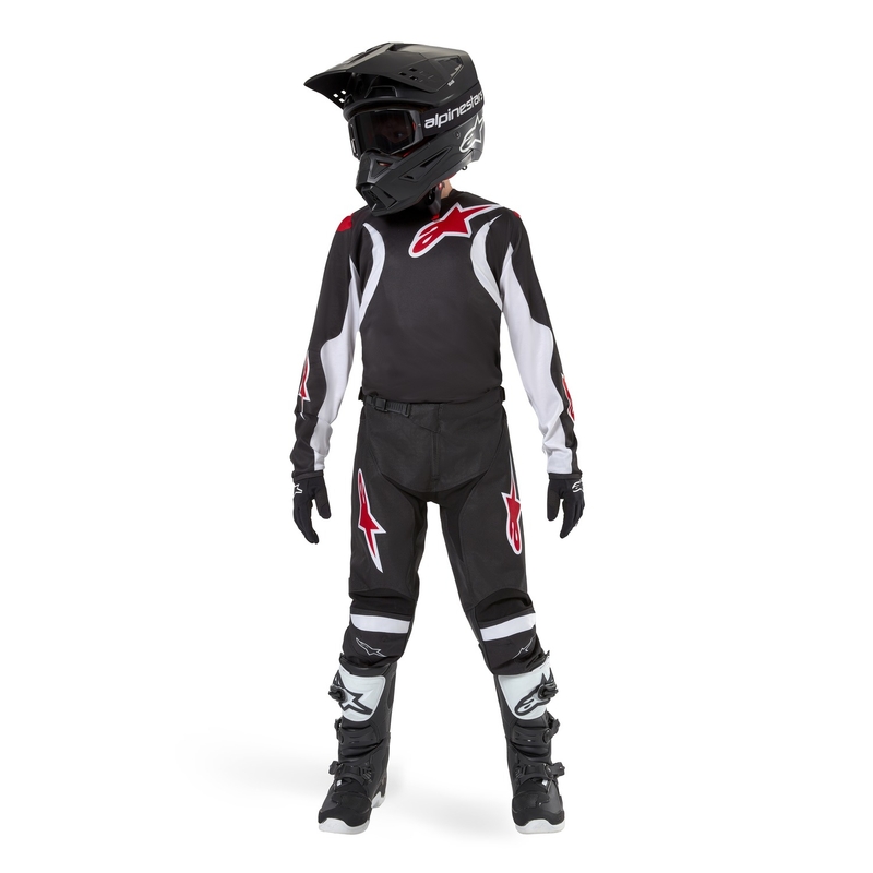 Maglia da motocross da bambino Alpinestars Racer Lucent 2024 nero-bianco-rosso