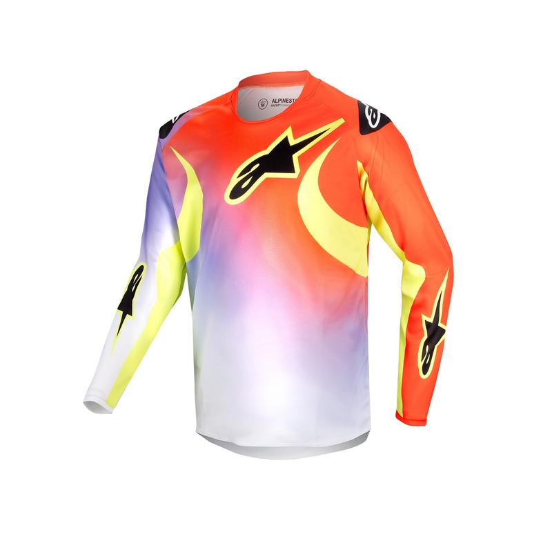 Maglia da motocross da bambino Alpinestars Racer Lucent 2024 bianco-nero-giallo fluo