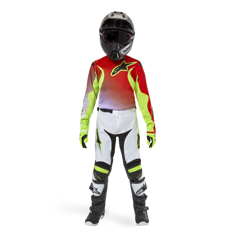 Maglia da motocross da bambino Alpinestars Racer Lucent 2024 bianco-nero-giallo fluo