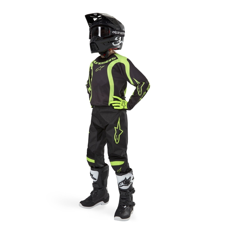 Maglia da motocross per bambini Alpinestars Racer Lurv nera-giallo fluo