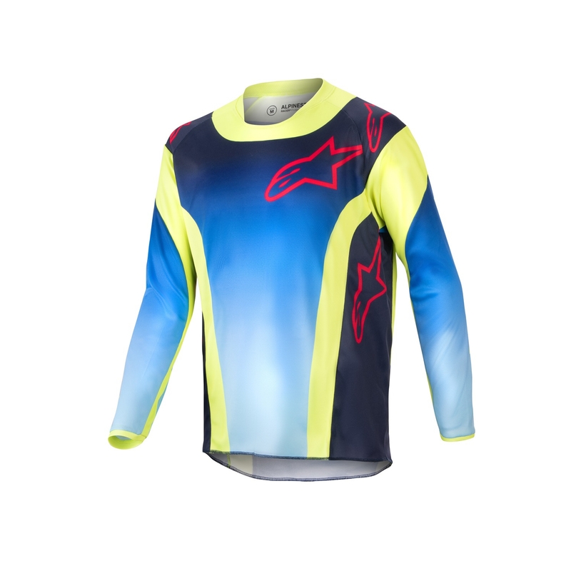 Maglia da motocross da bambino Alpinestars Racer Hoen 2024 giallo fluo-blu-rosso