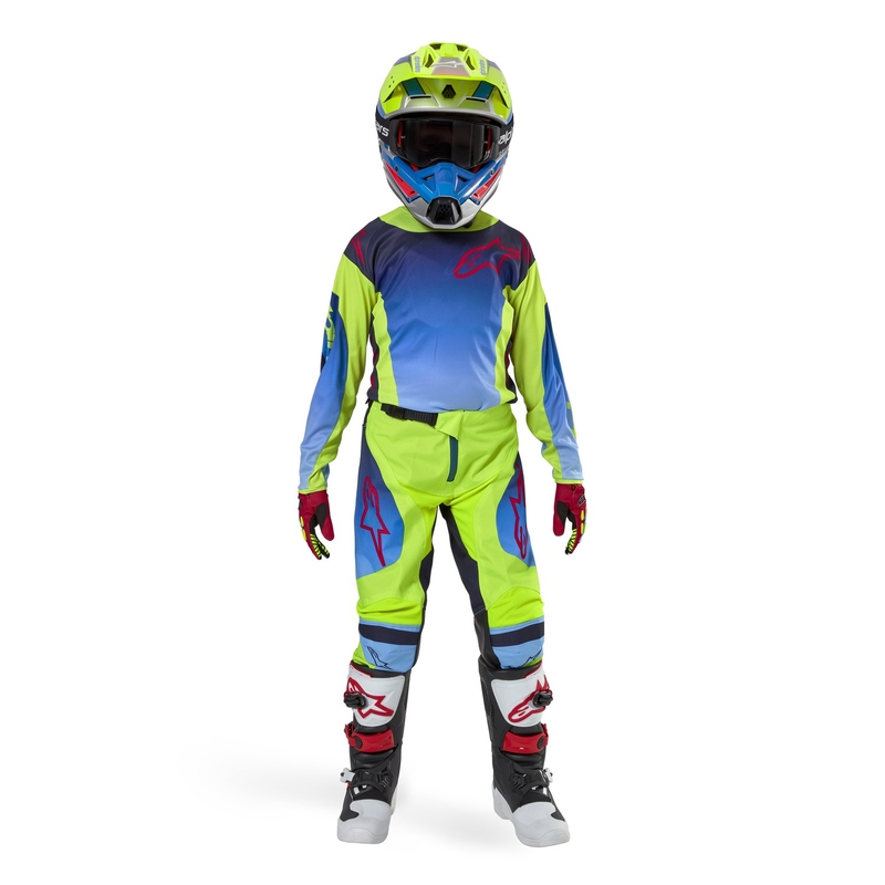 Maglia da motocross da bambino Alpinestars Racer Hoen 2024 giallo fluo-blu-rosso