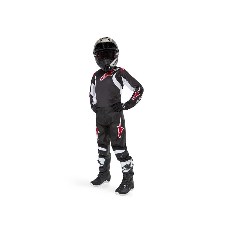 Pantaloni da motocross per bambini Alpinestars Racer Lucent neri-bianchi-rossi