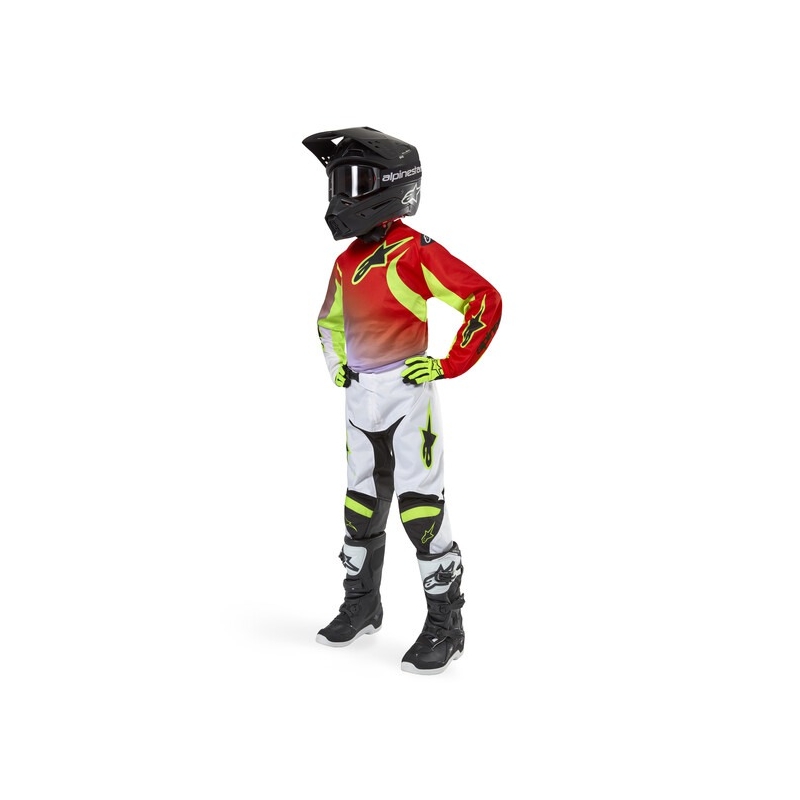 Pantaloni da motocross per bambini Alpinestars Racer Lucent Bianco-Nero-Giallo Fluo