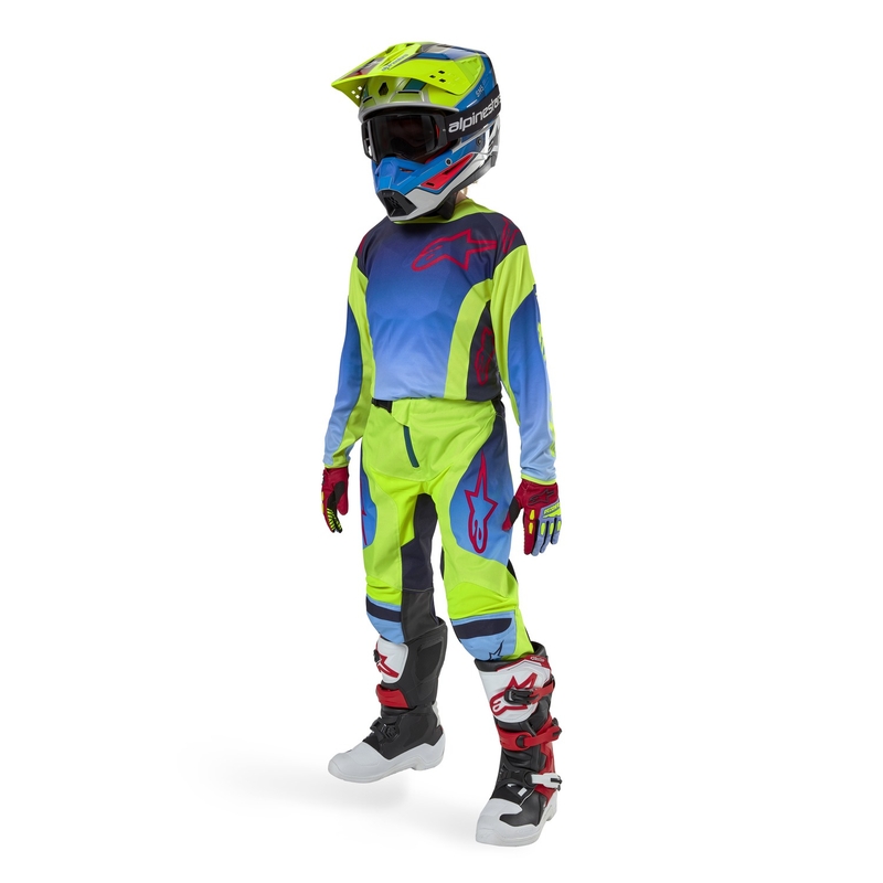 Pantaloni da motocross per bambini Alpinestars Racer Hoen giallo fluo-blu-rosso