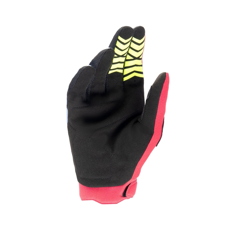 Alpinestars Full Bore 2024 guanti da motocross per bambini blu chiaro-rosso-giallo fluo-nero