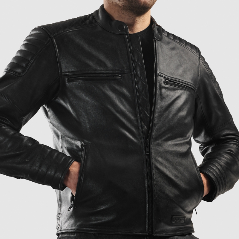 Giacca da motociclista in pelle Rebelhorn Hunter II nera