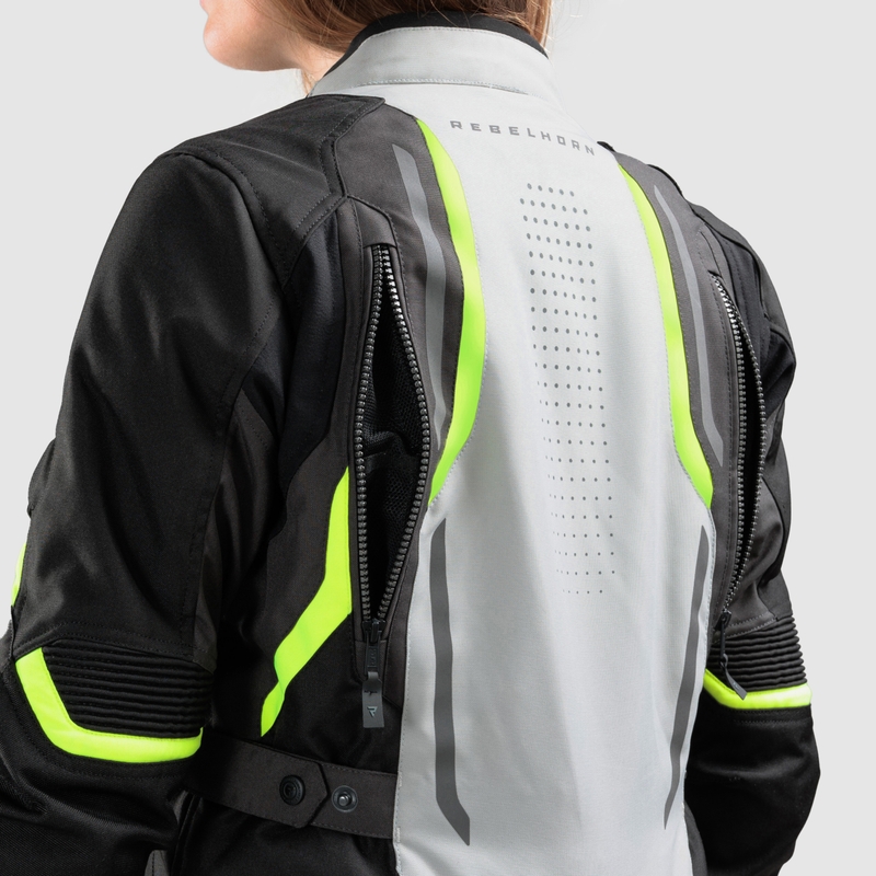 Giacca da motociclista da donna Rebelhorn Hiker IV nero-grigio-giallo fluo