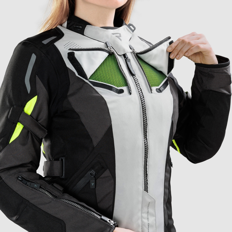 Giacca da motociclista da donna Rebelhorn Hiker IV nero-grigio-giallo fluo