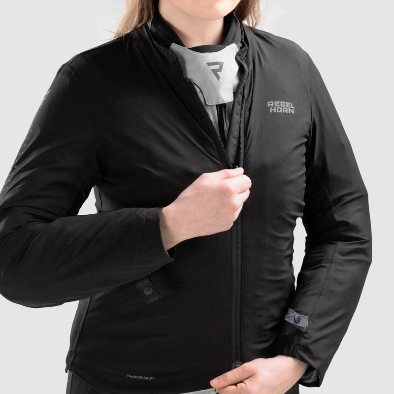 Giacca da motociclista da donna Rebelhorn Hiker IV nero-grigio-giallo fluo