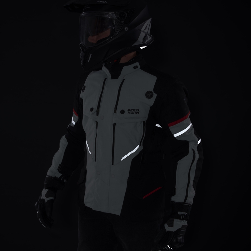 Giacca da moto Rebelhorn Range grigio-nero-rosso