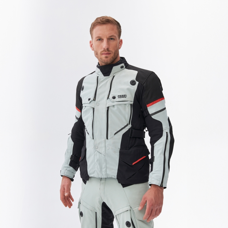 Giacca da moto Rebelhorn Range grigio-nero-rosso