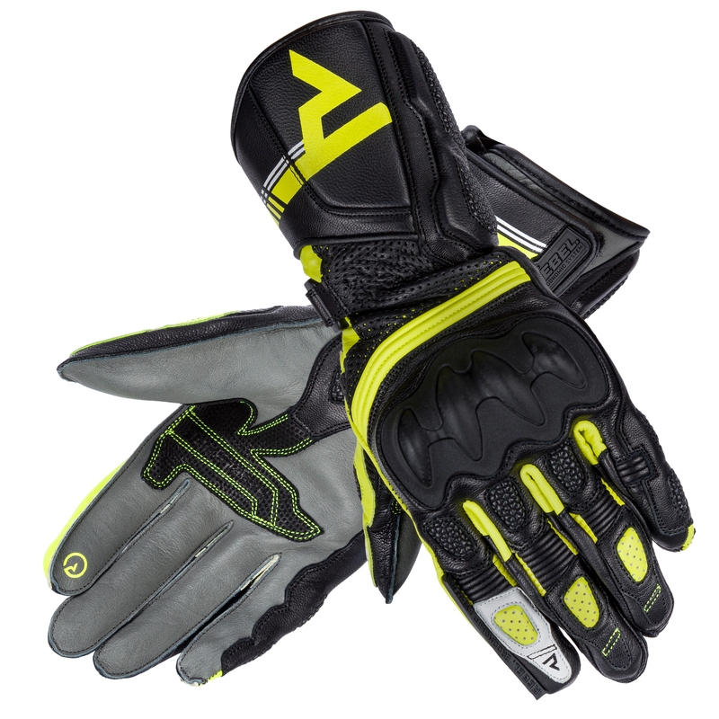 Guanti da moto Rebelhorn ST lunghi da donna nero-grigio-giallo fluo Saldi