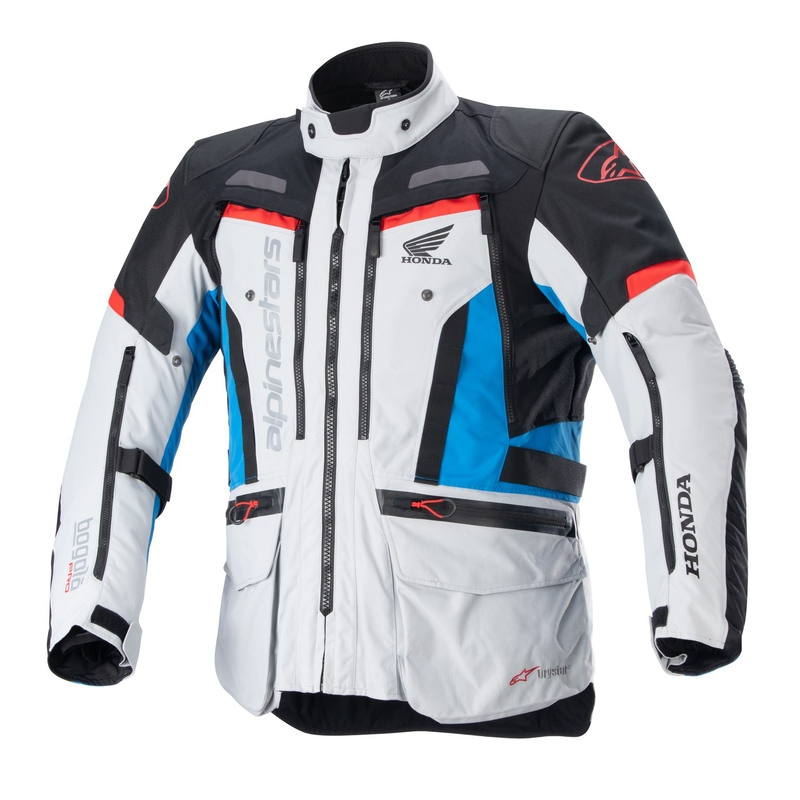 Giacca da moto Alpinestars Bogota PRO Drystar Honda grigio chiaro-rosso-blu-nero fluorescente