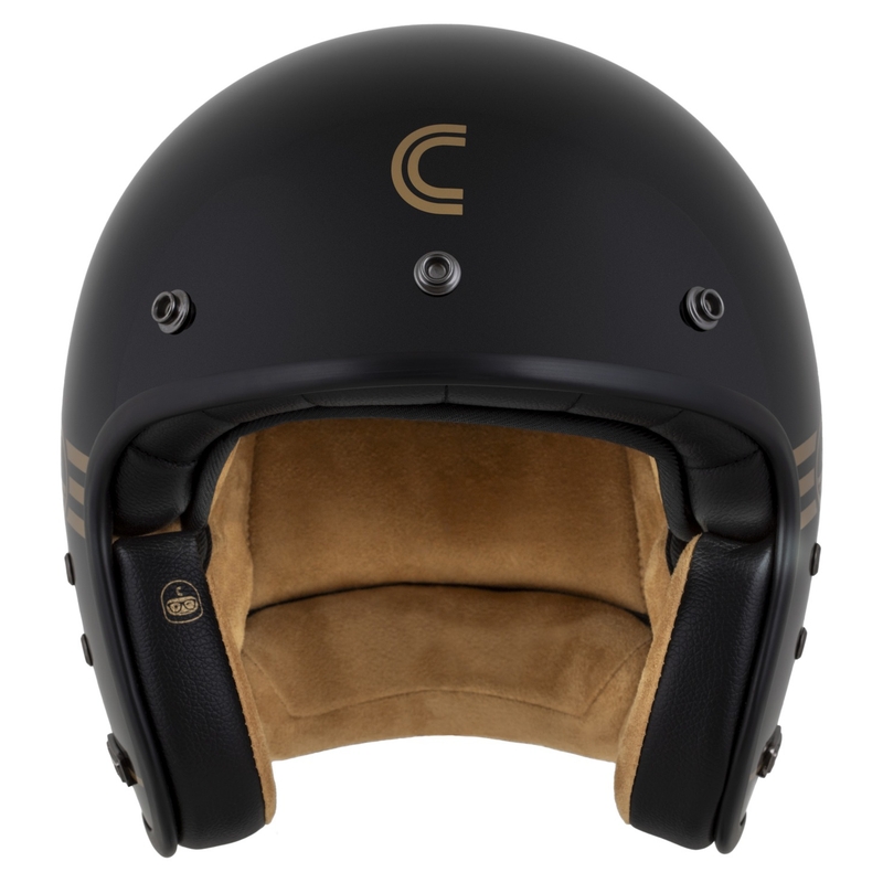 Casco jet Cassida Eso Jawa Pérák nero perla-oro