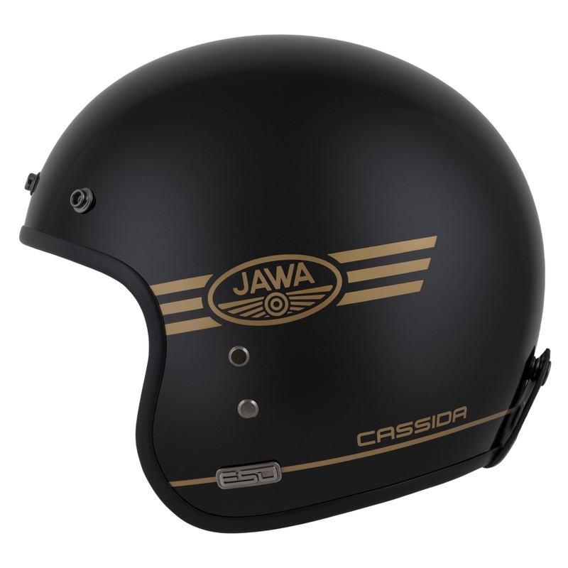 Casco jet Cassida Eso Jawa Pérák nero perla-oro