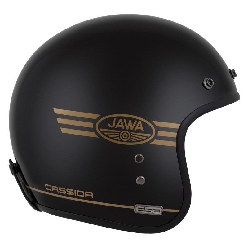 Casco jet Cassida Eso Jawa Pérák nero perla-oro