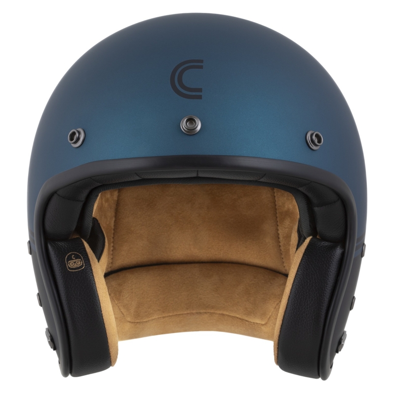 Casco Open Face Cassida Eso Super Hooligan Nero Opaco-Blu Metallizzato