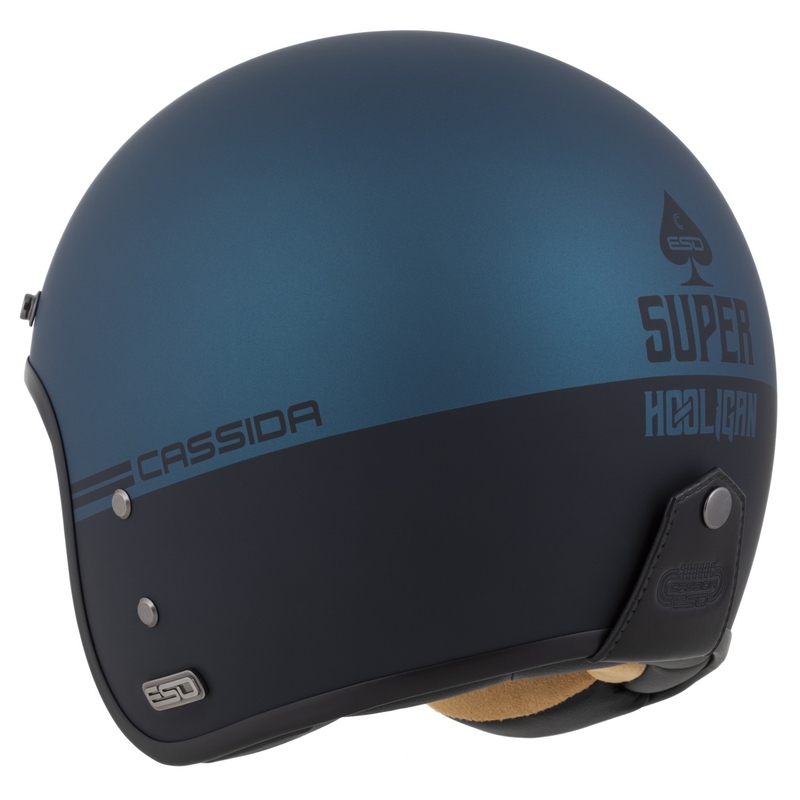Casco Open Face Cassida Eso Super Hooligan Nero Opaco-Blu Metallizzato