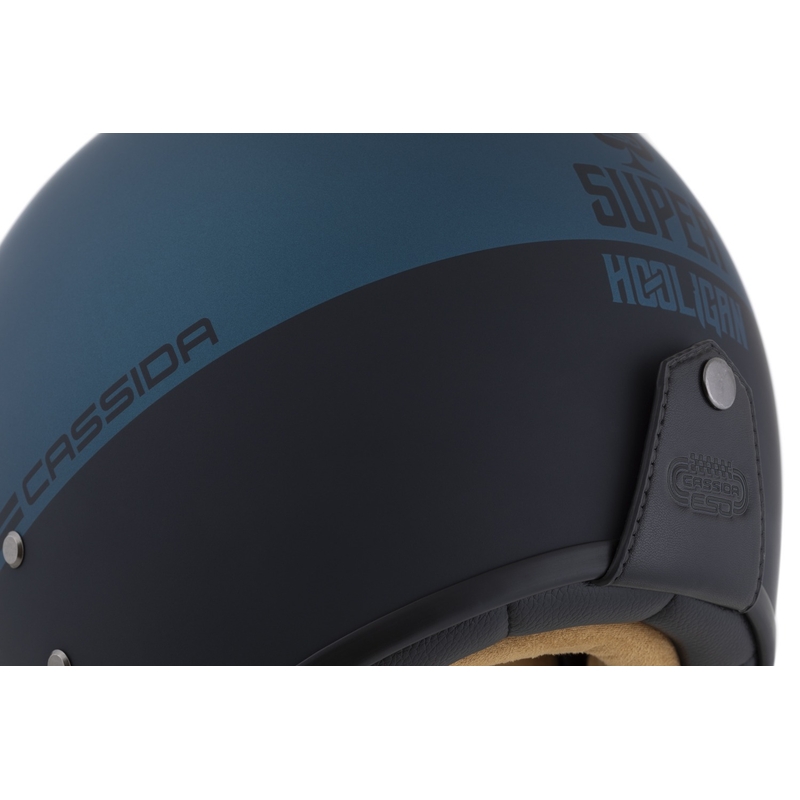 Casco Open Face Cassida Eso Super Hooligan Nero Opaco-Blu Metallizzato