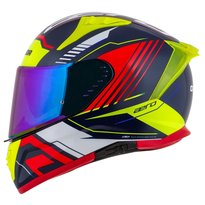 Casco moto integrale Cassida Aero Drome blu perla-giallo-arancio-rosso-bianco