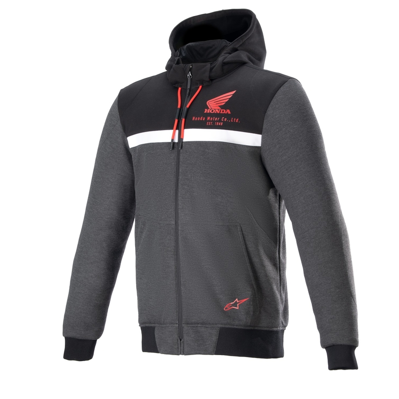Felpa da motocicletta Alpinestars Chrome Street Hoodie Honda nera-grigia-rossa