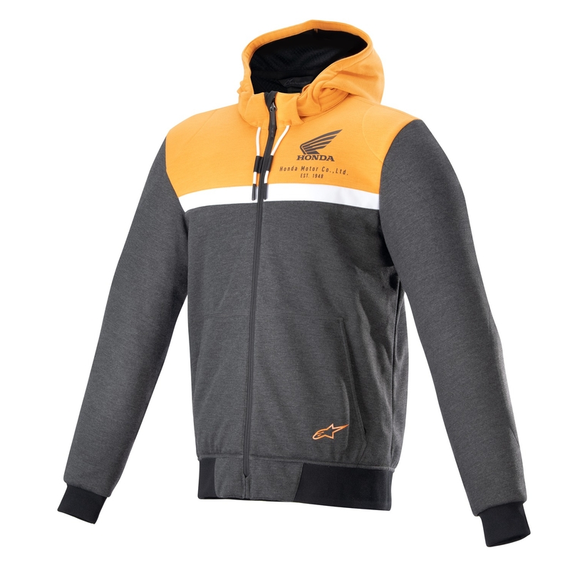 Felpa da motocicletta Alpinestars Chrome Street Hoodie Honda nera-grigia-arancione