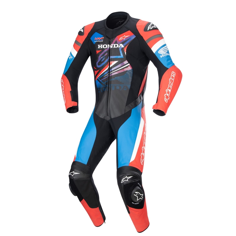 Tuta da moto Alpinestars GP Force Honda nera-rossa fluo-bianca