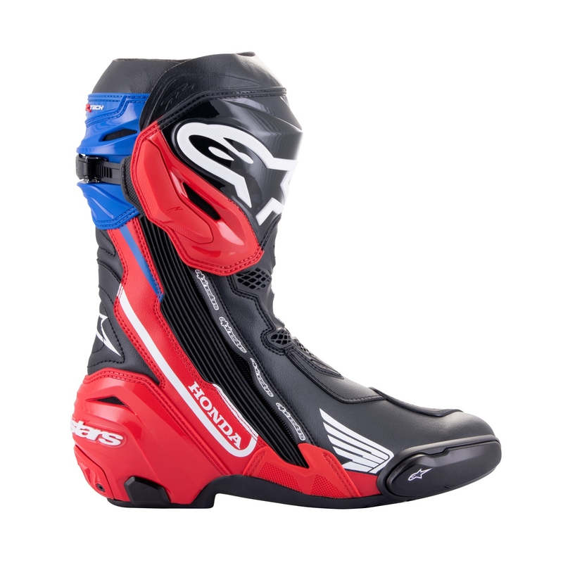Stivali da moto Alpinestars Supertech R Honda nero-rosso fluo-blu-bianco