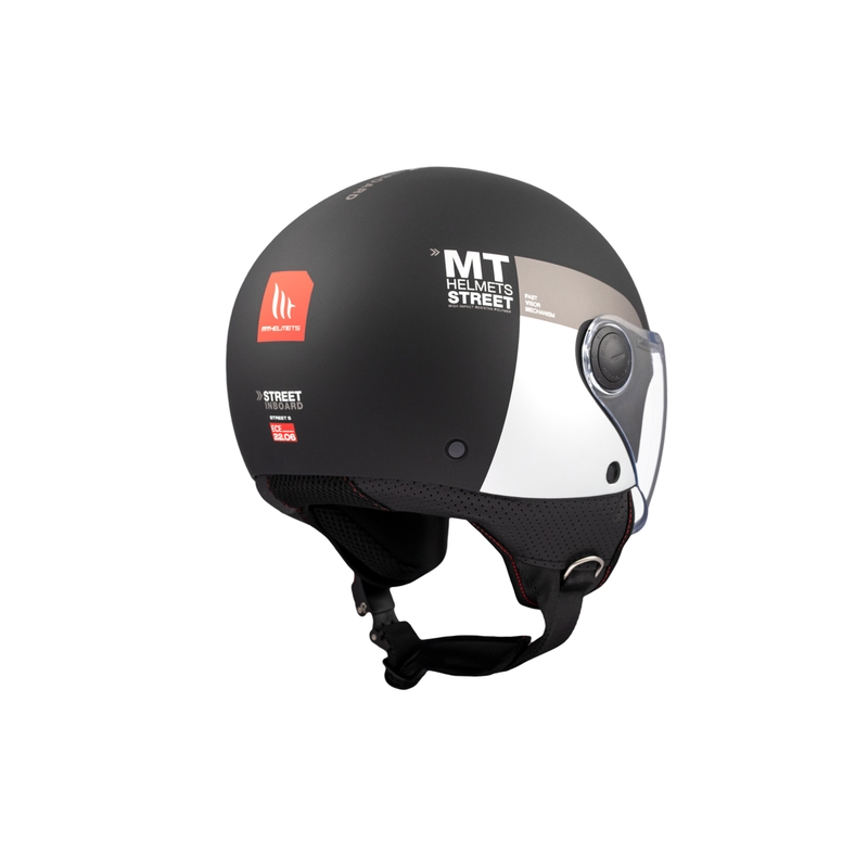 Casco da moto jet MT STREET INBOARD D2 nero opaco-argento