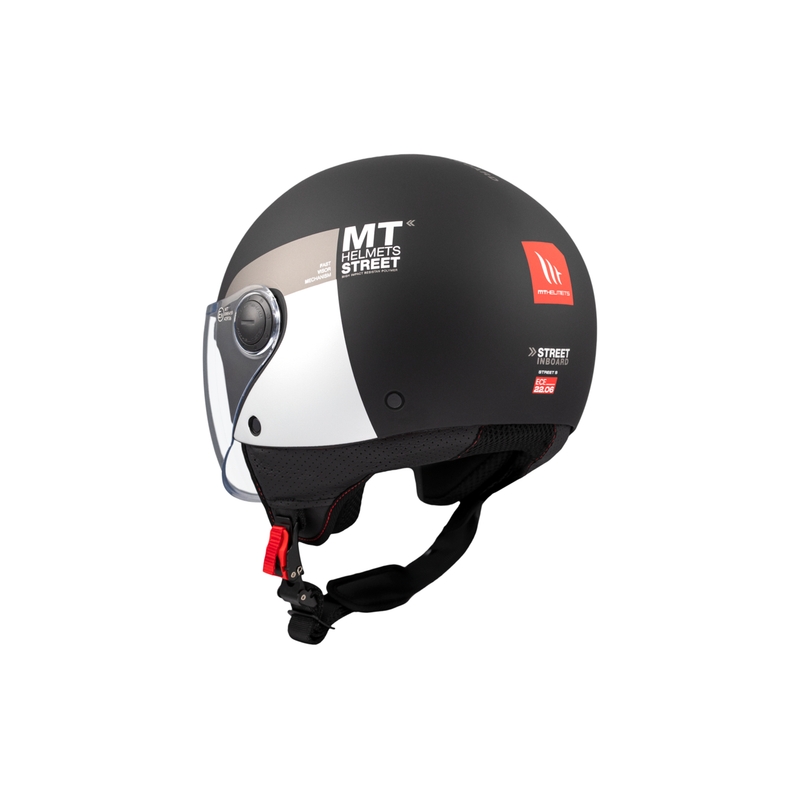 Casco da moto jet MT STREET INBOARD D2 nero opaco-argento