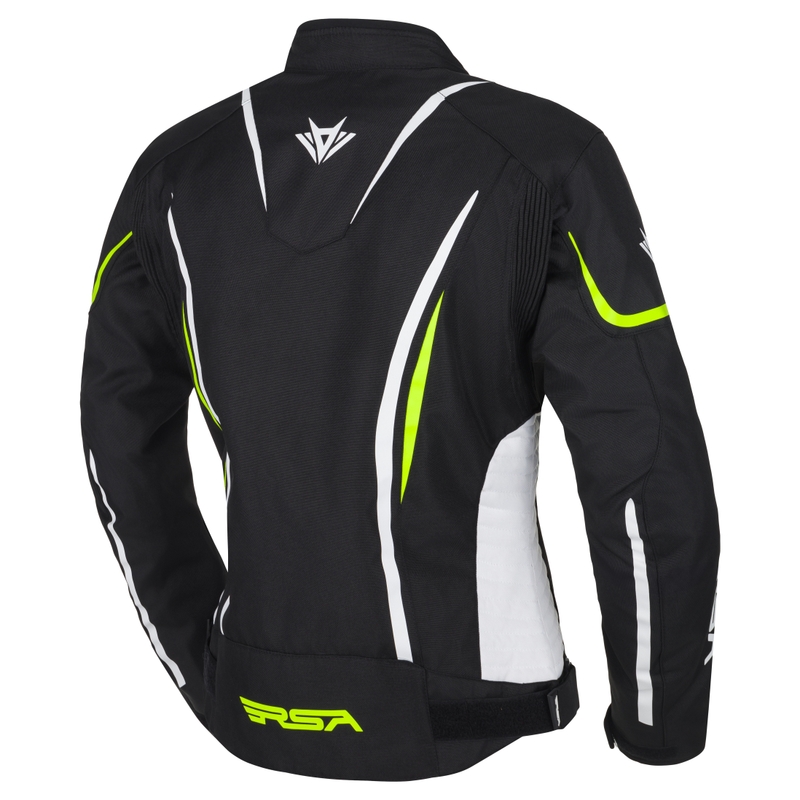 Giacca moto da donna RSA Wasp nero-bianco-giallo fluo