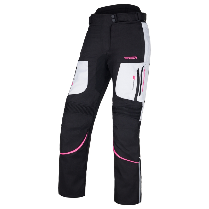Pantaloni da moto RSA Wasp neri, rosa e bianchi da donna