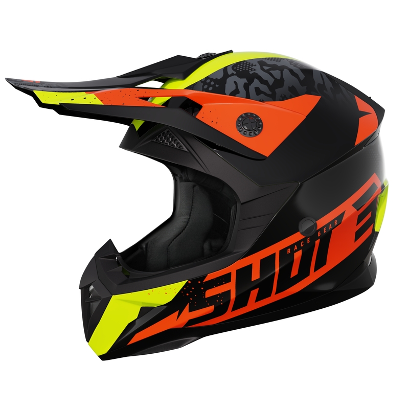 Casco da motocross per bambini Shot Pulse Airfit nero lucido-giallo fluo-arancio Saldi