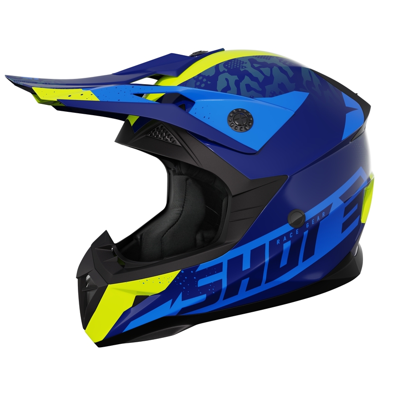 Casco da motocross per bambini Shot Pulse Airfit blu lucido-giallo fluo Saldi