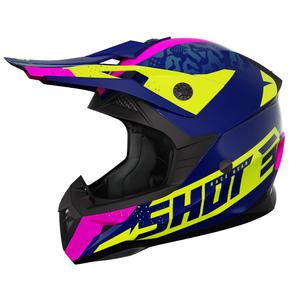 Casco da motocross per bambini Shot Pulse Airfit blu lucido-giallo fluo-rosa Saldi