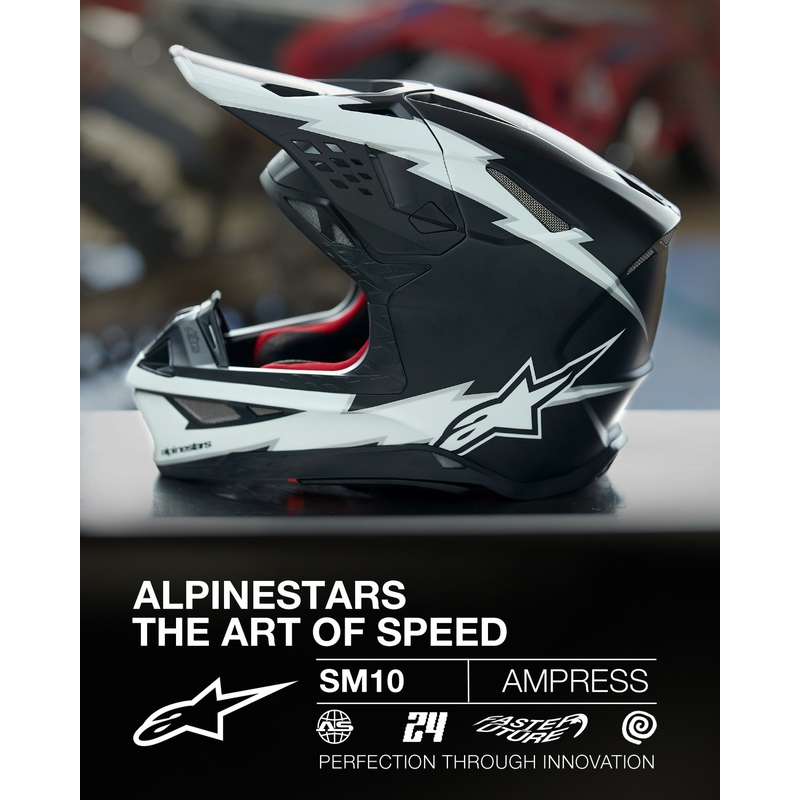 Casco da motocross Alpinestars Supertech S-M10 Ampress nero opaco e bianco