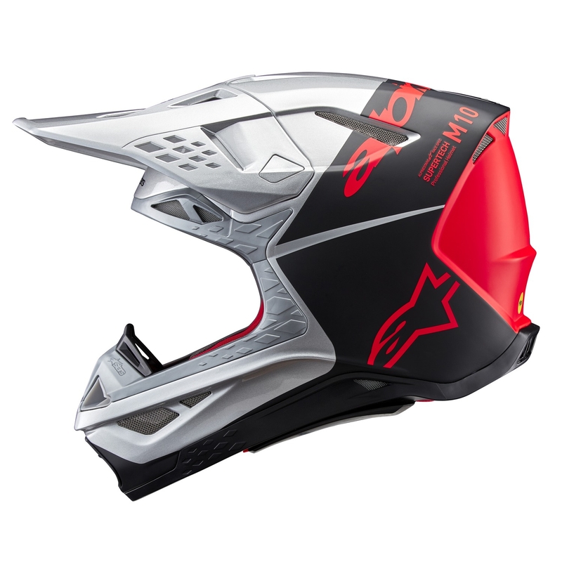 Alpinestars Supertech S-M10 Flood casco motocross opaco argento-nero-arancio fluo