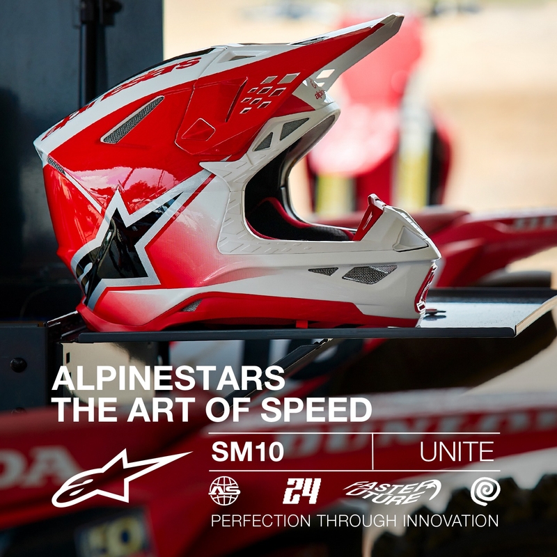 Casco da motocross Alpinestars Supertech S-M10 Unite rosso e bianco