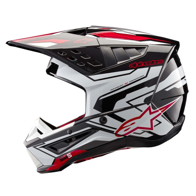 Alpinestars S-M5 Action 2 Casco da motocross nero-bianco-rosso fluo
