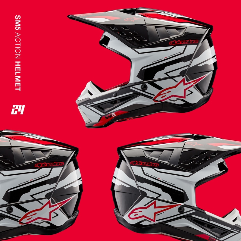 Alpinestars S-M5 Action 2 Casco da motocross nero-bianco-rosso fluo