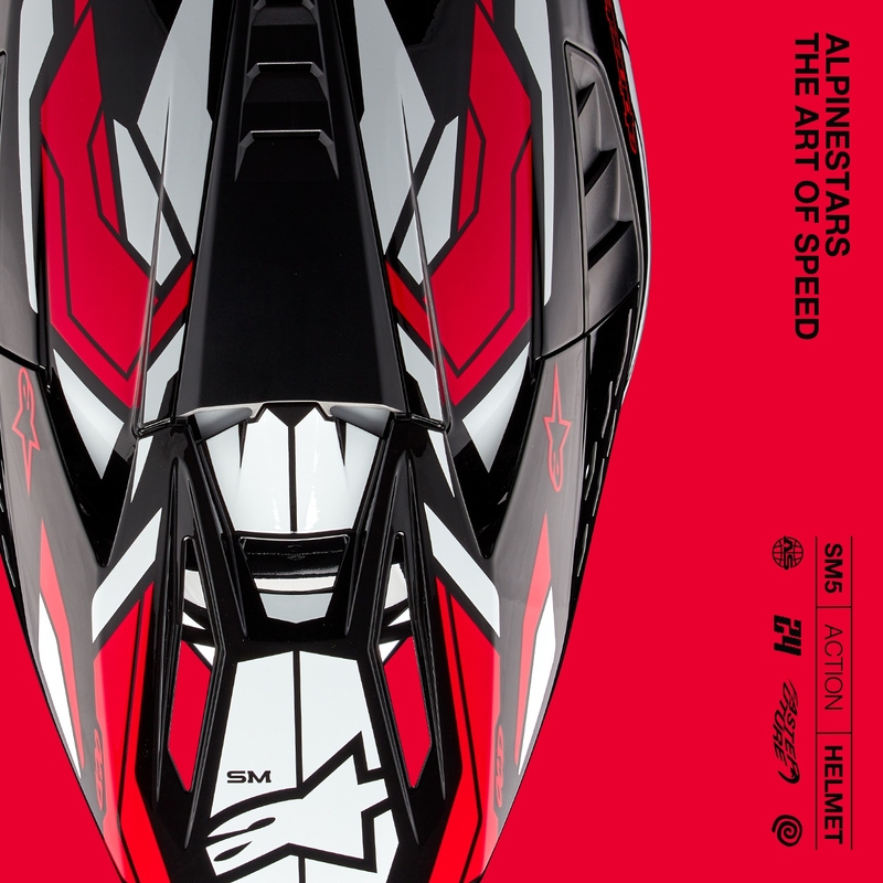 Alpinestars S-M5 Action 2 Casco da motocross nero-bianco-rosso fluo