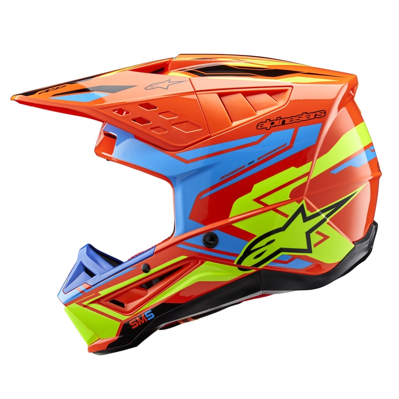 Casco da motocross Alpinestars S-M5 Action 2 arancio fluo-azzurro-fluo giallo