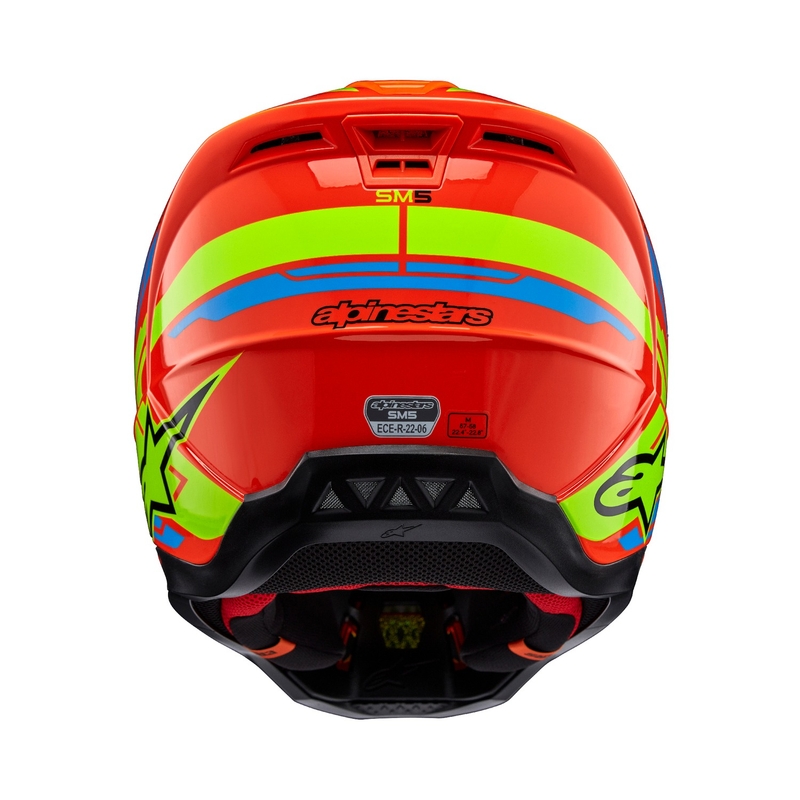 Casco da motocross Alpinestars S-M5 Action 2 arancio fluo-azzurro-fluo giallo