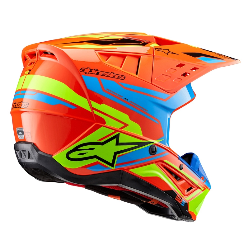 Casco da motocross Alpinestars S-M5 Action 2 arancio fluo-azzurro-fluo giallo